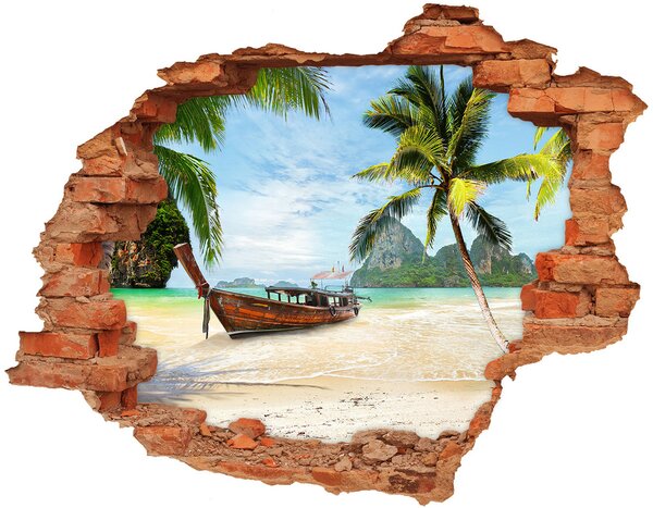 Autocolant 3D gaura cu priveliște Palmieri pe plaja