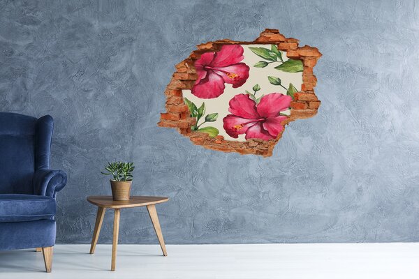 Autocolant de perete gaură 3D Flori de hibiscus printr-o gaură în perete