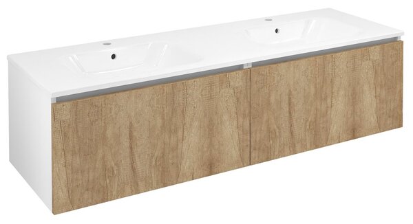 Sapho Sapho, dulap LOREA cu chiuveta dubla 161x46x51,5cm (80+80cm), stejar alabama/alb mat, LE080-2231-02