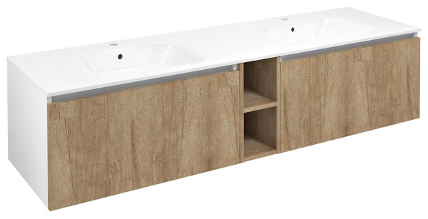 Sapho Sapho, dulap LOREA cu chiuveta dubla 181x46x51,5cm (80+20+80cm), stejar alabama/alb mat, LE080-2231-06
