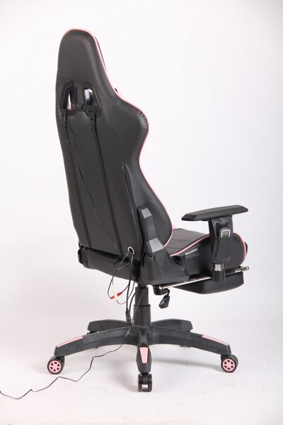 Scaun gaming, cu Masaj si Incalzire, telecomanda Wireless, functie recliner, SIG 5999, Negru/Roz