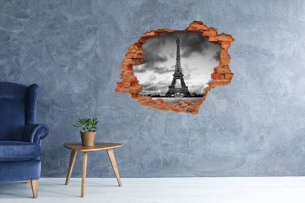Fototapet un zid spart cu priveliște Turnul Eiffel în stil monocromatic