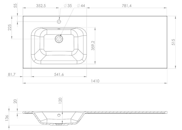 Sapho Sapho, dulap LOREA cu chiuveta 141x46x51,5cm (70+70cm), stanga, alb mat, LE070-3131-L-04