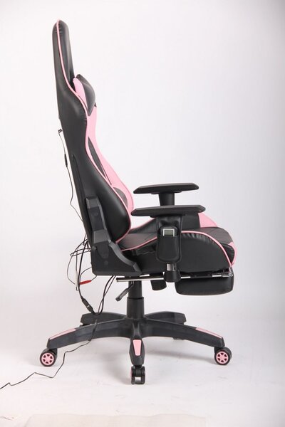 Scaun gaming, cu Masaj si Incalzire, telecomanda Wireless, functie recliner, SIG 5999, Negru/Roz