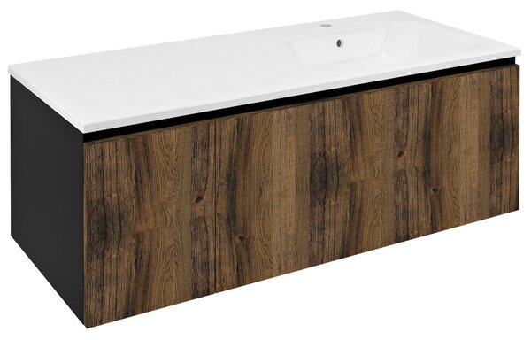 Sapho Sapho, dulap LOREA cu chiuveta 121x46x51,5cm (30+90cm), dreapta, stejar collingwood/negru mat, LE090-1935-R-03