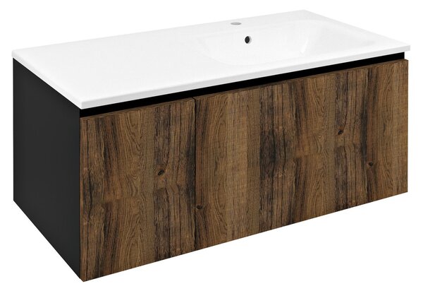 Sapho Sapho, dulap LOREA cu chiuveta 101x46x51,5cm (30+70 cm), dreapta, stejar collingwood/negru mat, LE070-1935-R-03