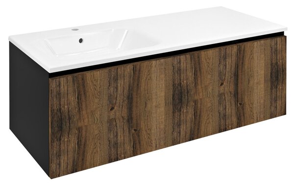 Sapho Sapho, dulap LOREA cu chiuveta 121x46x51,5cm (90+30cm), stanga, stejar collingwood/negru mat, LE090-1935-L-03