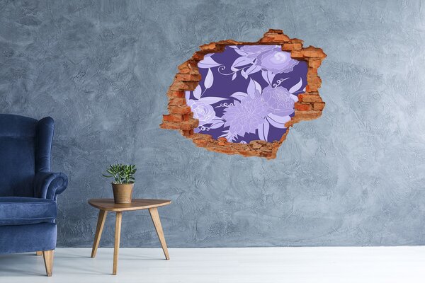 Fototapet 3D gaură în perete Motiv floral pe fundal violet