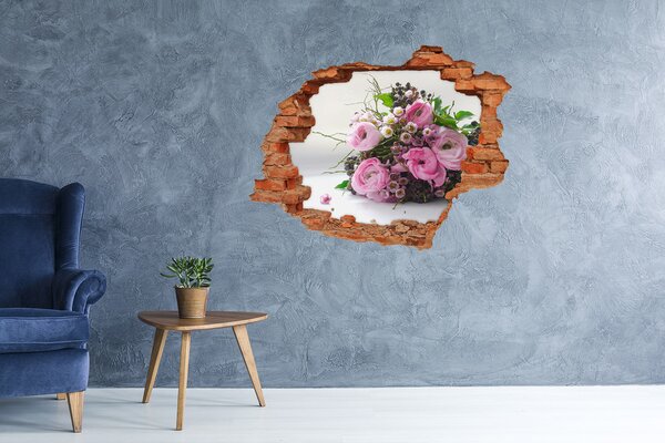 Autocolant 3D gaura cu priveliște Buchet de flori „Gaură în perete”