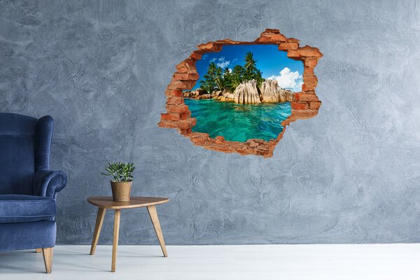 Fototapet 3D gaură în perete O oază tropicală printre stânci