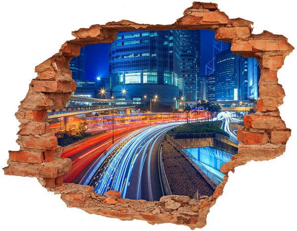 Autocolant 3D gaura cu priveliște Hong Kong pe timp de noapte