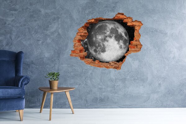 Autocolant de perete gaură 3D Luna în gaura din perete