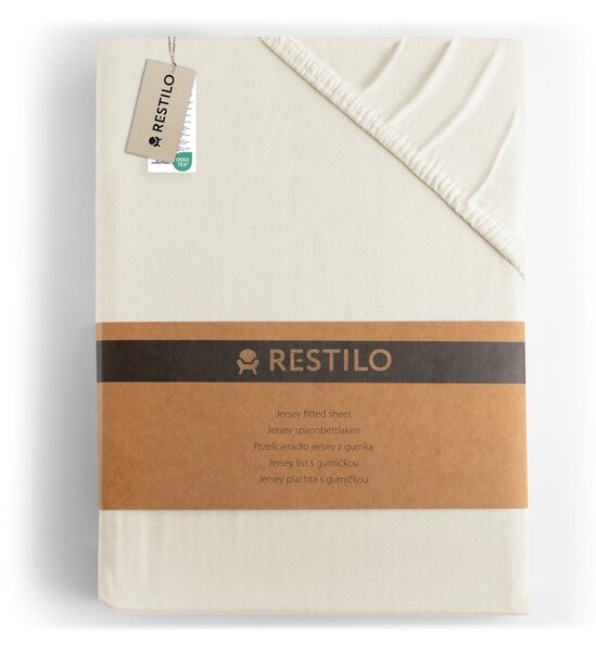 Cearceaf alb-crem din jerseu cu elastic 240x200 cm Amber – Restilo