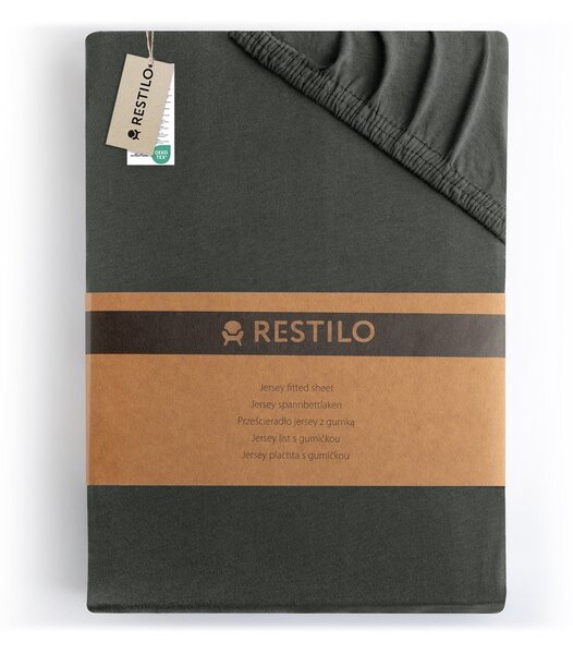 Cearceaf gri închis din jerseu cu elastic 180x200 cm Amber – Restilo