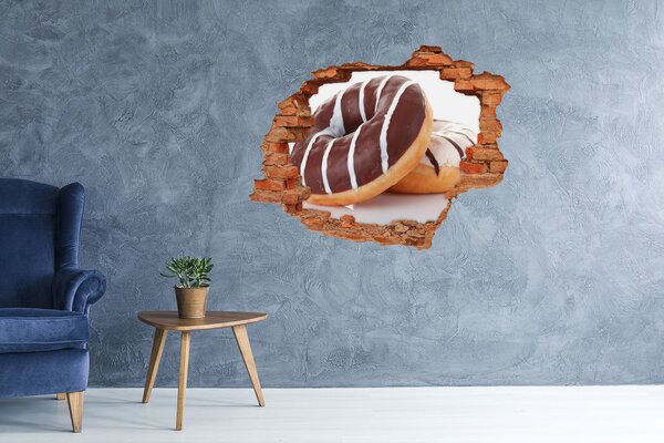 Autocolant de perete gaură 3D Gogoși cu ciocolată la Hole in the Wall