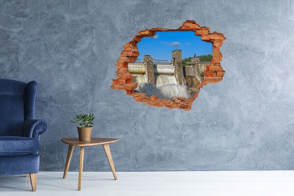 Fototapet 3D gaură în perete Cascadă în spatele zidului în ruine