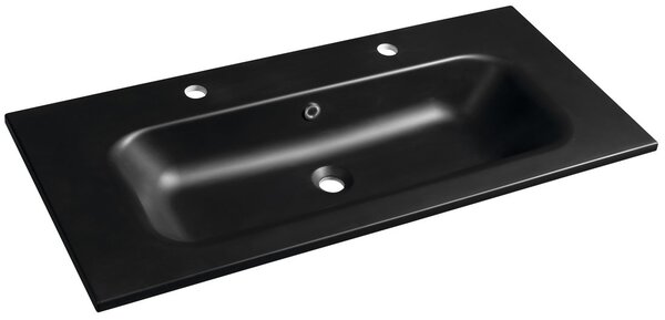 Sapho Sapho, chiuveta SIDRA 101x46cm, marmura turnata, 2 gauri pentru baterii, mat negru, SD101B-2