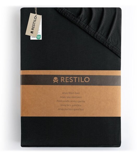Cearceaf negru din jerseu cu elastic 220x200 cm Amber – Restilo