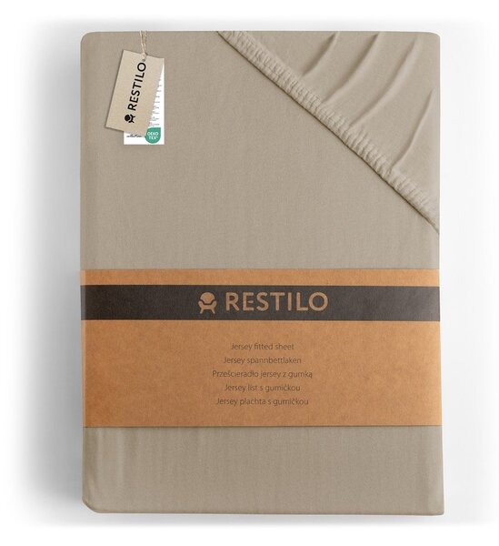 Cearceaf maro deschis din jerseu cu elastic 180x200 cm Amber – Restilo
