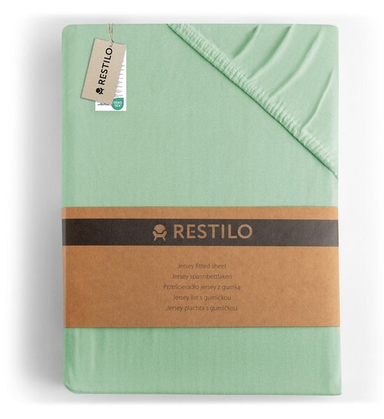 Cearceaf verde deschis din jerseu cu elastic 90x200 cm Amber – Restilo