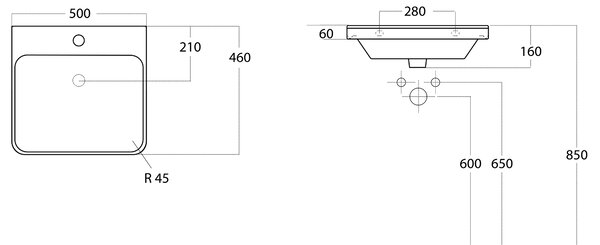 Sapho Sapho, chiuveta ceramica THALIE 50 50x46 cm, mobila, TH11050