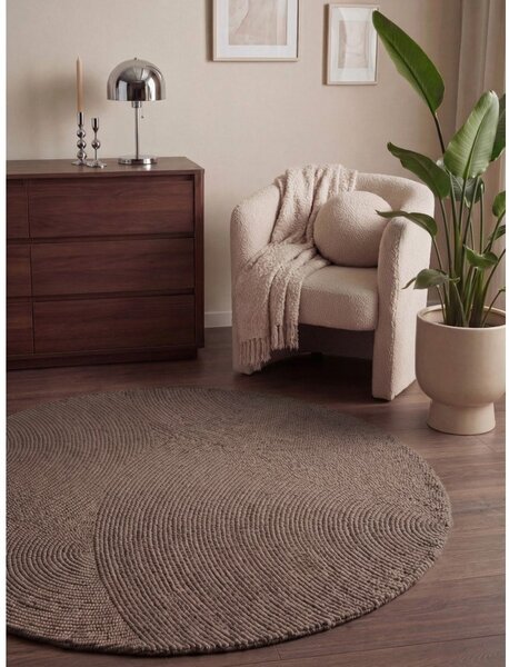 Covor taupe țesut manual rotund din lână ø 120 cm Calmio – Hanse Home
