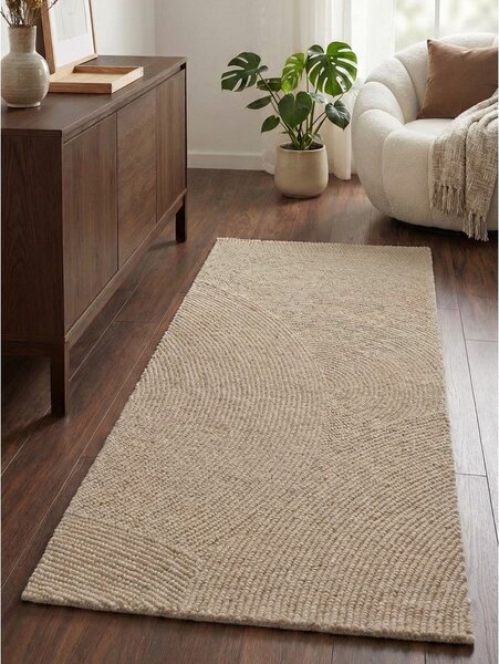 Covor tip traversă bej țesut manual din lână 80x200 cm Calmio – Hanse Home