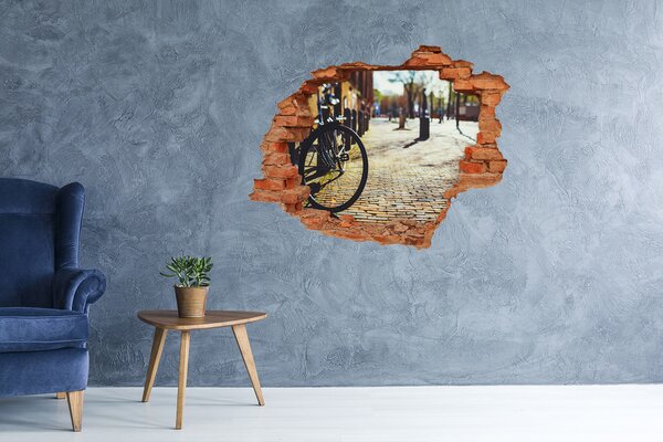 Autocolant 3D gaura cu priveliște Farmecul străzii cu bicicleta