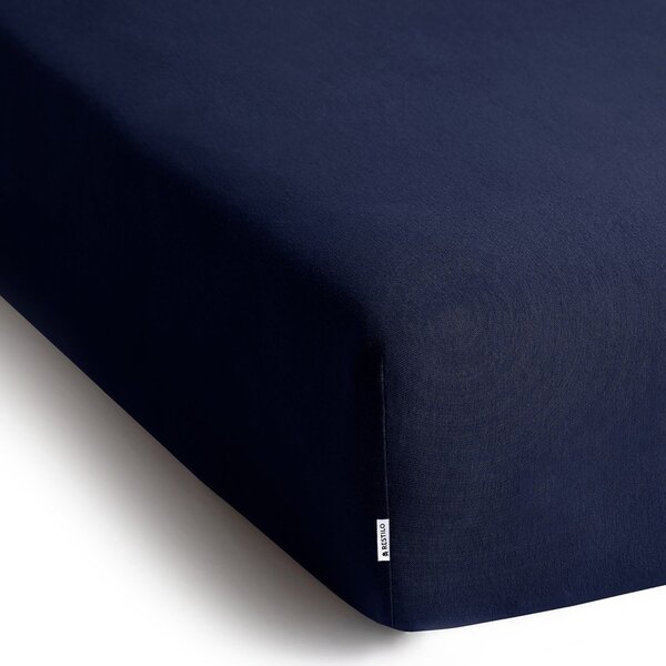 Cearceaf albastru închis din jerseu cu elastic 160x200 cm Amber – Restilo