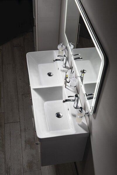 Sapho Sapho, chiuveta dubla ceramica THALIE 120 pentru mobila 120x46cm, alb, TH11120