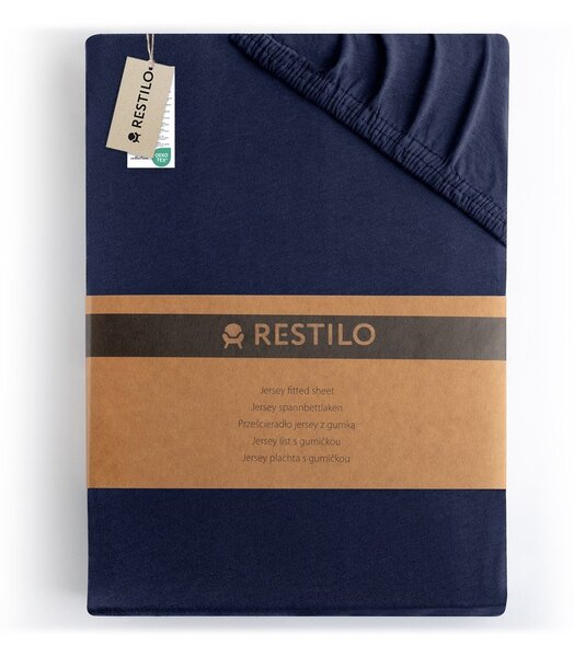 Cearceaf albastru închis din jerseu cu elastic 160x200 cm Amber – Restilo