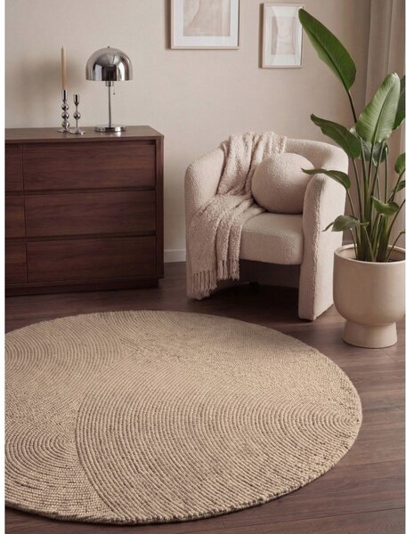Covor bej țesut manual rotund din lână ø 120 cm Calmio – Hanse Home