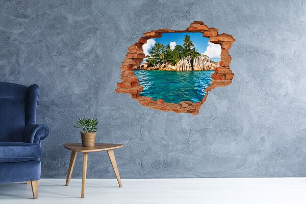 Fototapet 3D gaură în perete Plajă exotică cu palmieri