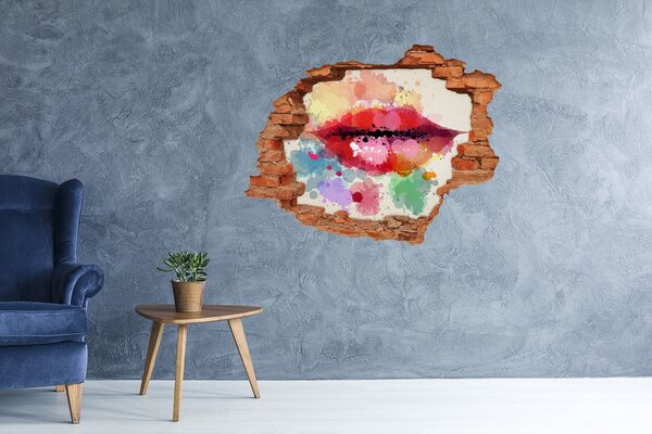 Fototapet 3D gaură în perete Buze colorate pe un fundal de beton