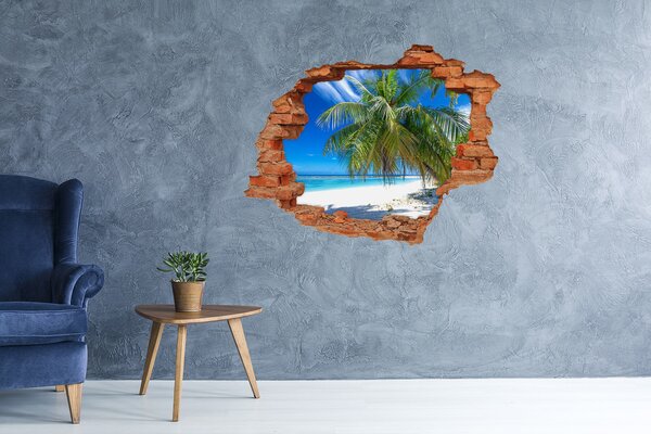 Autocolant gaură 3D Plajă tropicală cu palmieri