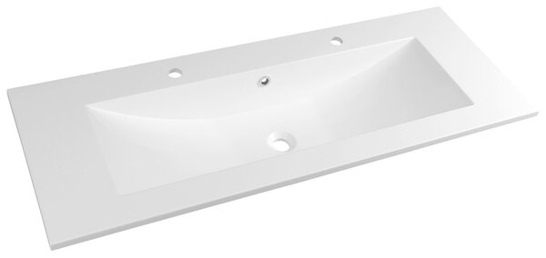 Sapho Sapho, chiuveta YUKON 120x45cm, 2 orificii pentru robinet, marmura turnata, alb, YU122