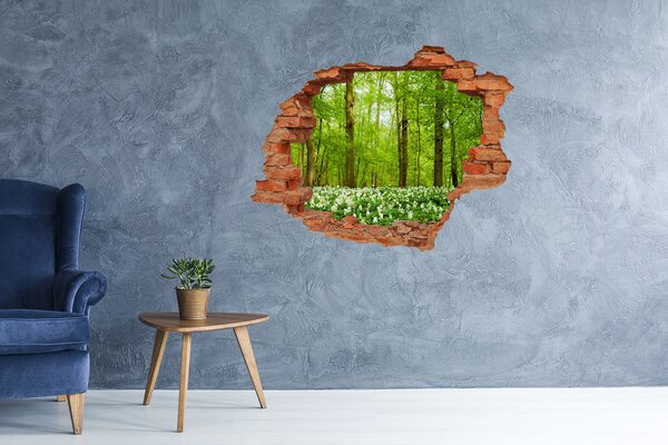 Fototapet 3D gaură în perete O pădure verde înflorită