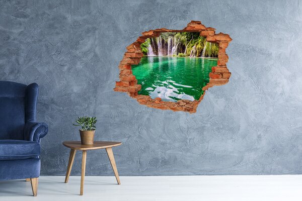 Autocolant gaură 3D Paradis tropical cu o cascadă