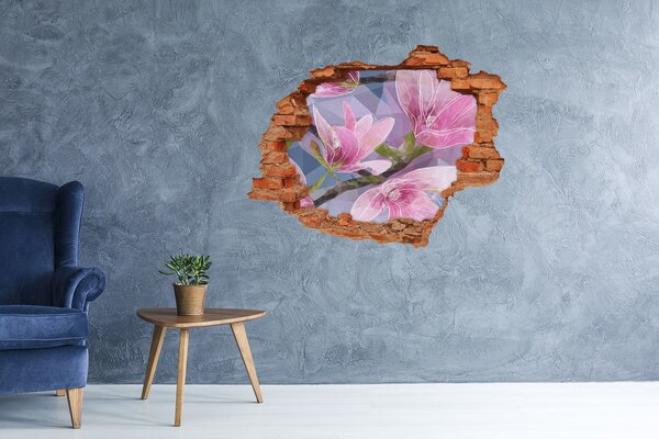 Fototapet 3D gaură în perete Flori de magnolie într-o gaură din perete