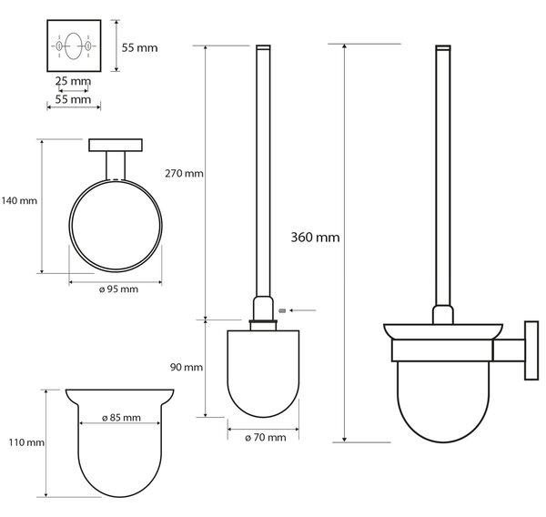 Sapho Sapho, perie de perete WC X-SQUARE, crom, XQ301