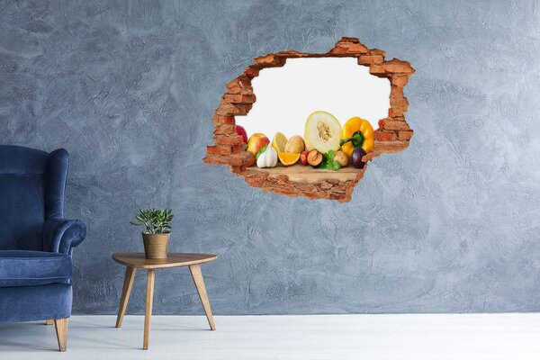 Fototapet 3D gaură în perete Fructe și legume într-o gaură în perete