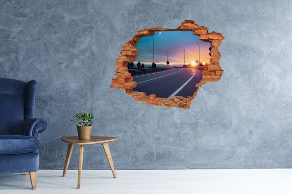 Autocolant gaură 3D Apus de soare peste drum