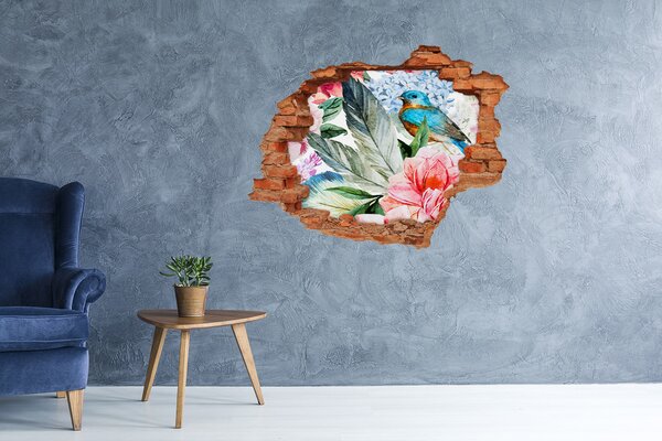Autocolant de perete gaură 3D Paradis tropical cu o pasăre