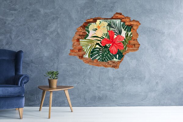 Autocolant un zid spart cu priveliște Grădină tropicală de hibiscus