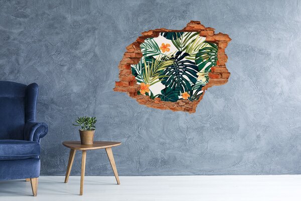 Autocolant 3D gaura cu priveliște Un paradis tropical printre frunze