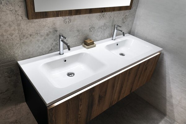 Sapho Sapho, dulap LOREA cu chiuveta dubla 141x46x51,5cm (70+70cm), alb mat, LE070-3131-01
