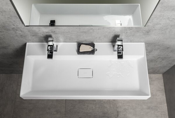 Sapho Sapho, lavoar GODIVA, marmura turnata, 96x44cm, 2 gauri pentru baterii, alb, GU096-2
