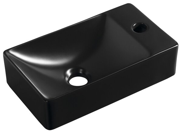 Sapho Sapho, chiuveta MIC din ceramica 38x22cm, orificiu pentru robinet in dreapta, negru mat, MGT3822B