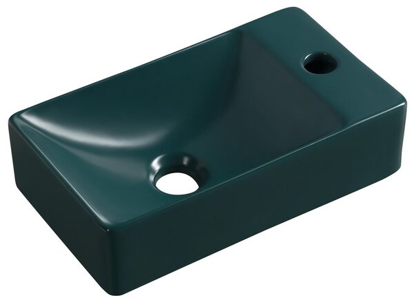 Sapho Sapho, chiuveta ceramica MIC 38x22cm, gaura pentru robinet in dreapta, verde inchis, MGT38220