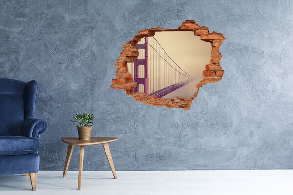 Fototapet 3D gaură în perete Podul Golden Gate printre nori